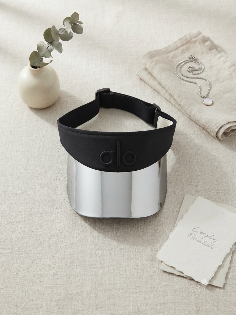 ALO Yoga Black Visor with Silver Mirror Brim